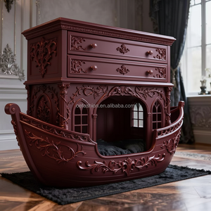 Cama para Perro <span class=keywords><strong>de</strong></span> Madera Maciza Color Vino Tinto OE-FASHION, <span class=keywords><strong>Mueble</strong></span> para Mascotas en Forma <span class=keywords><strong>de</strong></span> Barco Color Borgoña, Mesita <span class=keywords><strong>de</strong></span> Noche con Almacenamiento - Product Image 1