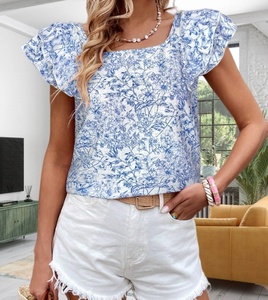 <span class=keywords><strong>Camicetta</strong></span> Estiva da Donna <span class=keywords><strong>con</strong></span> Stampa, Fiocco sul Retro, Doppio Strato Arricciato e Maniche Corte - Product Image 4