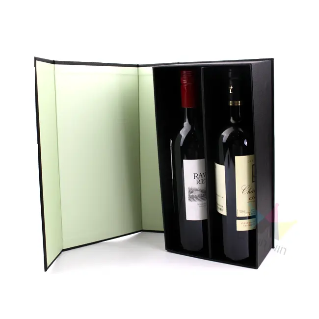 Kotak Botol Anggur Hitam Matte Kustom Mewah Set Kotak Kemasan Kertas Magnetik untuk Vino