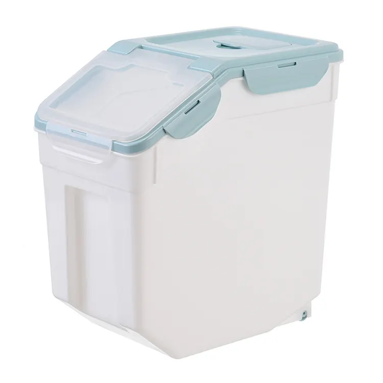 Atacado Eco Friendly 10kg 15kg 25kg Plastic Dog Cat Birds Pat Food Flour Rice Storage Box Bin Bucket Container