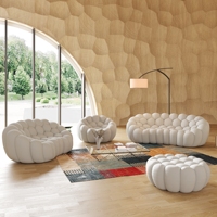 VOXHOME US Dropshipping Nordisches Gebogenes 3D-Wabennetz-Stoff Hellgraues Bubble-Sofa 4-Sitzer Fußball-Sofa Couch