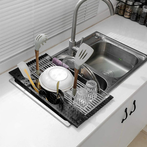 Escurridor De vajilla enrollable con Escurridor, Escurridor De superficie De Acero Inoxidable para fregadero, Escurridor De platos enrollable con Escurridor, 2020 - Product Image 4