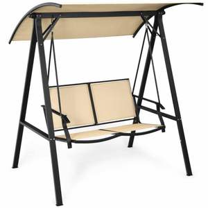 DB 2-Person <b>Patio</b> Swing Chair with Weather Resistant Glider and Adjustable <b>Metal</b> Canopy for Outdoor and Living Room Use - Product Image 1