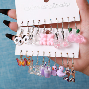 Femmes filles mode boucles d'oreilles goutte 6 paires/ensemble mignon lait thé tasse sirène cerise résine goutte Animal papillon <span class=keywords><strong>canard</strong></span> boucles d'oreilles - Product Image 3