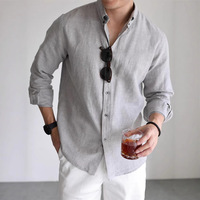 Chemise de travail pour homme en lin perlé de luxe, à manches longues et boutonnée, style décontracté chic, personnalisable