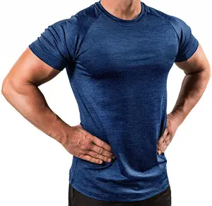 Custom Logo Polyester Quick Dry Running Fitness T-shirt Workout Athletic Gym Sport Mens Muscle T Shirt