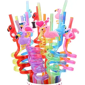 可重复使用的火烈鸟饮用塑料吸管，火烈鸟生日派对用品装饰孩子的礼物女孩