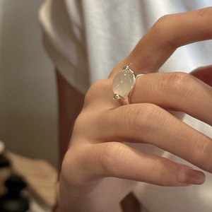 Natural White Chalcedony <b>Open</b> <b>Ring</b> S925 Sterling Silver Water Drop Shape Bezel Setting Women's Everyday Wear Jewelry - Product Image 1