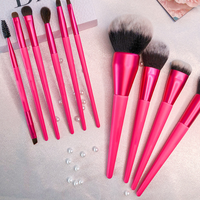 Kit de 10 pinceaux de maquillage roses à marque privée, professionnels et plats, pour le visage, avec logo personnalisé – Vente Flash