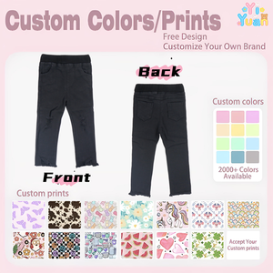 Pantalones Vaqueros Negros Rotos para Niñas Pequeñas, Cintura Elástica, Dobladillo Deshilachado, Jeans Desgastados para Niños con Bolsillos, Pantalones Casuales de Boutique - Product Image 3