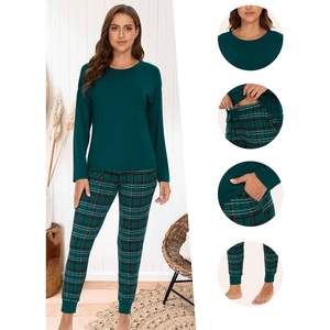 ชุดนอนผู้หญิงแบบเต็มตัว ผ้าใยไผ่ วิสโคส แขนยาว พร้อมกางเกงขายาว เนื้อผ้านุ่มสบาย เหมาะสำหรับใส่พักผ่อน ชุดนอนผ้าฝ้ายสำหรับผู้หญิง - Product Image 3