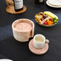 Dessous de verre en marbre naturel, ensemble de 5 rayons à motif personnalisé, avec boîte de couverture, dessous de verre en marbre rose