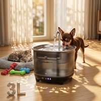 Neuer Edelstahl & PC Automatischer Zyklus-Ladevorgang Intelligenter Abnehmbarer Haustier-Wasserspender für Katzen und Hunde Innen-/Außenbereich