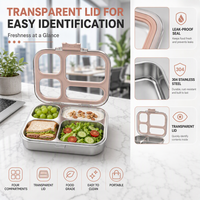 Boîte à bento en acier inoxydable en gros, compartiments micro-ondables, étanche, 900 ml, récipient alimentaire à emporter, couvercles chauffables, pour enfants