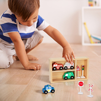 Juego de transporte de madera para niños, letrero de calle, pista de coche de carreras, ranura para ambulancia, juguetes para niños