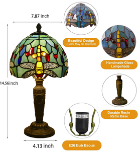 Petite <span class=keywords><strong>lampe</strong></span> de table <span class=keywords><strong>Tiffany</strong></span> perle style <span class=keywords><strong>libellule</strong></span> W8H14 pouces, bureau chambre tête de lit salon meuble TV atmosphère lumière - Product Image 6