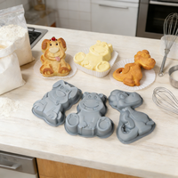 3-teiliges Tier-Silikon-Kuchenformen-Set Hund Nilpferd Dinosaurier Geformte Kuchenform Antihaftbeschichtet Lebensmittelechte Backformen für Kindergeburtstage