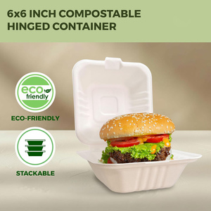 กล่องใส่อาหารแบบใช้แล้วทิ้ง ขนาด 7.5x6x2.5 นิ้ว ทำจากชานอ้อย ย่อยสลายได้ เป็นมิตรกับสิ่งแวดล้อม สำหรับใส่อาหารเช่น ปลาและเฟรนช์ฟรายส์ แบบพับได้ เหมาะสำหรับอาหารกลางวันแบบนำกลับบ้าน - Product Image 4