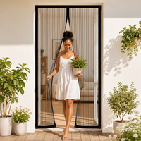 Brillink Rideau de porte magnétique en maille noire, robuste, anti-insectes, coupe-vent, lavable, 100% polyester, design moderne, sans perçage