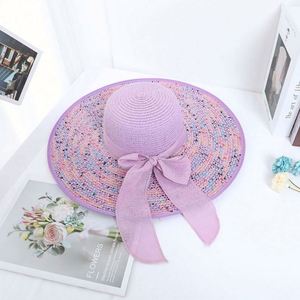 Chapeau de soleil en paille tressé pour femme, coloré, à large bord, à calotte plate, avec visière brodée en 3D, pour la plage, les voyages et la pêche, vente en gros - Product Image 2