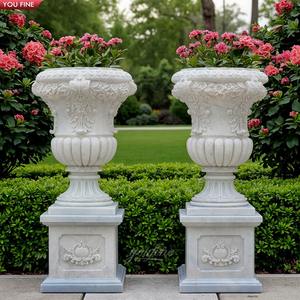 Vaso di fiori in marmo bianco vaso di fiori in stile romanico giardino casa statua di pietra - Product Image 5