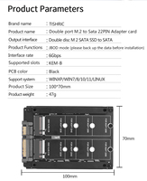 TISHRIC Doble Puerto M.2 a Sata 22PIN Tarjeta adaptadora 6Gbps Interfaz de salida Doble disco M 2 SATA SSD a SATA