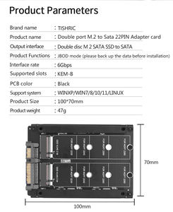 TISHRIC Doble Puerto <span class=keywords><strong>M</strong></span>.<span class=keywords><strong>2</strong></span> a Sata 22PIN Tarjeta adaptadora 6Gbps Interfaz de salida Doble disco <span class=keywords><strong>M</strong></span> <span class=keywords><strong>2</strong></span> SATA SSD a SATA - Product Image 6