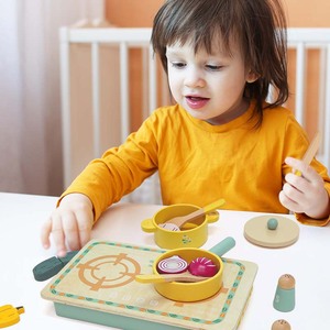 Ensemble de jeu de <span class=keywords><strong>cuisine</strong></span> en bois Daisy Flat pour enfants, jouet de simulation de découpe de légumes, jouet éducatif de jeu de rôle - Product Image 3