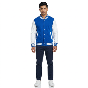 2026 Customized Designs <b>Men's</b> Distress Embroidery Blue and <b>White</b> Letterman Varsity CollegeBaseballjacket for <b>men</b> - Product Image 1