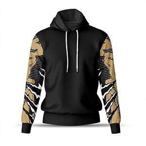 Sweat à capuche noir pour homme avec manches imprimées tigre doré, coupe classique, tricoté en polyester, idéal pour l'automne - Product Image 4