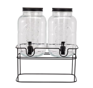 Distributeur en verre Lot de 2 avec support et infuseur 3.5 litre 1 gallen Juice Beverage Server - Product Image 1