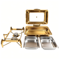 LIYUNDA – Ensemble chauffe-plats de luxe en acier inoxydable pour buffet, avec réchaud à gaz doré 6L/9L – Équipement de maintien au chaud