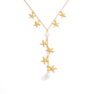 Collier de perles à motif étoile, couleur or 18 carats, chaîne de clavicule, pour femme, à porter au quotidien, thème océan, design géométrique - Product Image 5