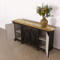 Meilleure console vintage chinoise antique en bois massif noir vieilli chic à 4 portes