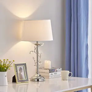 现代白色织物灯罩优雅灯光艺术豪华客厅卧室书房水晶台灯房间装饰灯