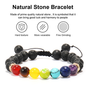 7 <span class=keywords><strong>Chakra</strong></span> 8mm braccialetto di guarigione in pietra naturale Stress rilievo Yoga perline ansia braccialetto braccialetto di pietra lavica Rock <span class=keywords><strong>Chakra</strong></span> bracciale - Product Image 3