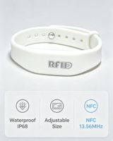 Bracelet en silicone RFID réglable 13,56 MHz NFC, bracelet en silicone avec logo personnalisé pour contrôle d'accès aux parcs aquatiques et événements