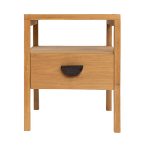 Table de chevet élégante Karma en teck massif, structure robuste et durable, finition premium, idéale pour le rangement dans la chambre, design élégant - Product Image 6