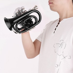 Mini tromba tascabile Bb in ottone piatto strumento a fiato tromba tascabile con bocchino guanti per pulizia panno custodia - Product Image 4