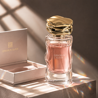 Flacon de parfum premium en verre, 50 ml, cylindrique, corps incurvé, transparent, avec pulvérisateur, personnalisation possible