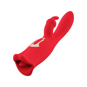 Mainan Seks Dewasa Rose Red <span class=keywords><strong>Rabbit</strong></span> Tongue <span class=keywords><strong>Vibrator</strong></span> dengan 10 Mode Getaran, Tahan Air IPx6 & Dapat Diisi Ulang via USB, Berbentuk Lidah Menjilat - Product Image 1
