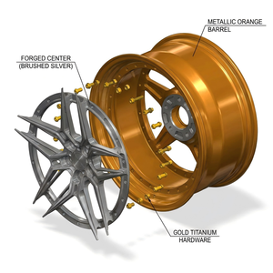 Jantes forgées multi-branches HBZHIGU Signature Series 2 pièces, face grise, lèvre orange, pour GT-R et Huracan, 18-24 pouces - Product Image 2