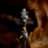 Bracelet Classique pour Homme en Acier Inoxydable Plaqué Argent Antique, Torsadé avec Tête de Dragon, Bijou Tendance