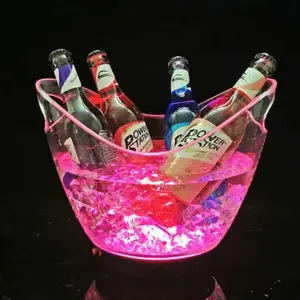 Cubo de hielo transparente personalizado de 8l, cubo de hielo transparente con luz led de plástico, venta al por mayor