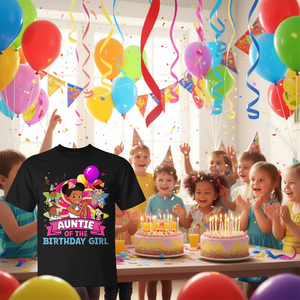 Camiseta Auntie Of The Birthday Girl para adultos, unisex, cuello redondo, manga corta, impresión digital, diseño de fiesta familiar - Product Image 3