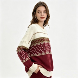 Suéter de punto Fair Isle para mujer, estilo cachemir, cuello redondo, jacquard, para otoño e invierno, venta al por mayor de fábrica, suministro a granel, OEM - Product Image 2