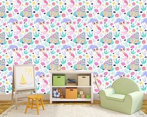 Beautiful Modern Waterproof Anti-static Mermaid <strong>Shells</strong> Pearls Pink <strong>Wallpaper</strong> with Easy Installation for Kids Bedroom Decor - Product Image 5