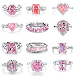 Anello da Donna in Argento <span class=keywords><strong>Sterling</strong></span> 925 Antiossidante con Zirconia Cubica Rosa, Placcato in Rodio, Anello di Fidanzamento e Promessa, Gioielli all'Ingrosso - Product Image 2