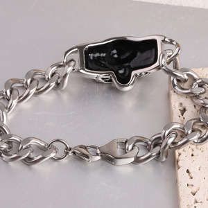 Pulsera de Calavera para Hombre, Cadena de Acero de Titanio, Joyería Punk Hip Hop, Diseño Geométrico de Esqueleto, Color Acero AD1076 - Product Image 4