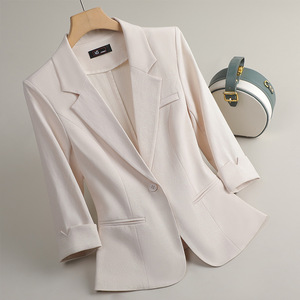 Women's Three Quarter Sleeve Suit Jacket Solid Color Polyester Blazer Breathable Slim Fit Casual Spring Style - Product Image 2